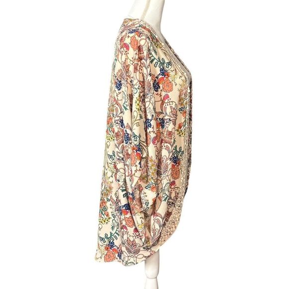 Umgee Kimono Size Small Medium Open Front Tan Floral Cottage Boho Shrug Artsy - Picture 5 of 9